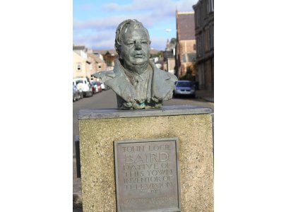 This bust of TV pioneer John Logie Baird is displayed on Helensburgh's sea front promenade
