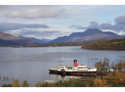 Ben Lomond and paddle steamer 'The Maid of The Loch' from Drumkinnon Tower viewing platform